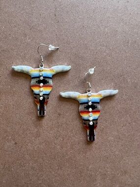 Western Longhorn Skull Dangle Earrings Boho